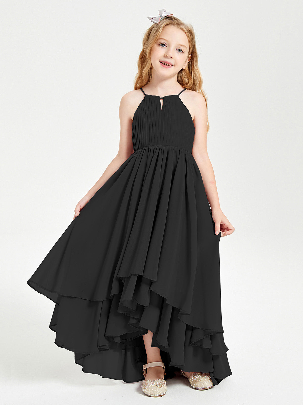 Asymmetrical Chiffon Junior Bridesmaid Dresses Black